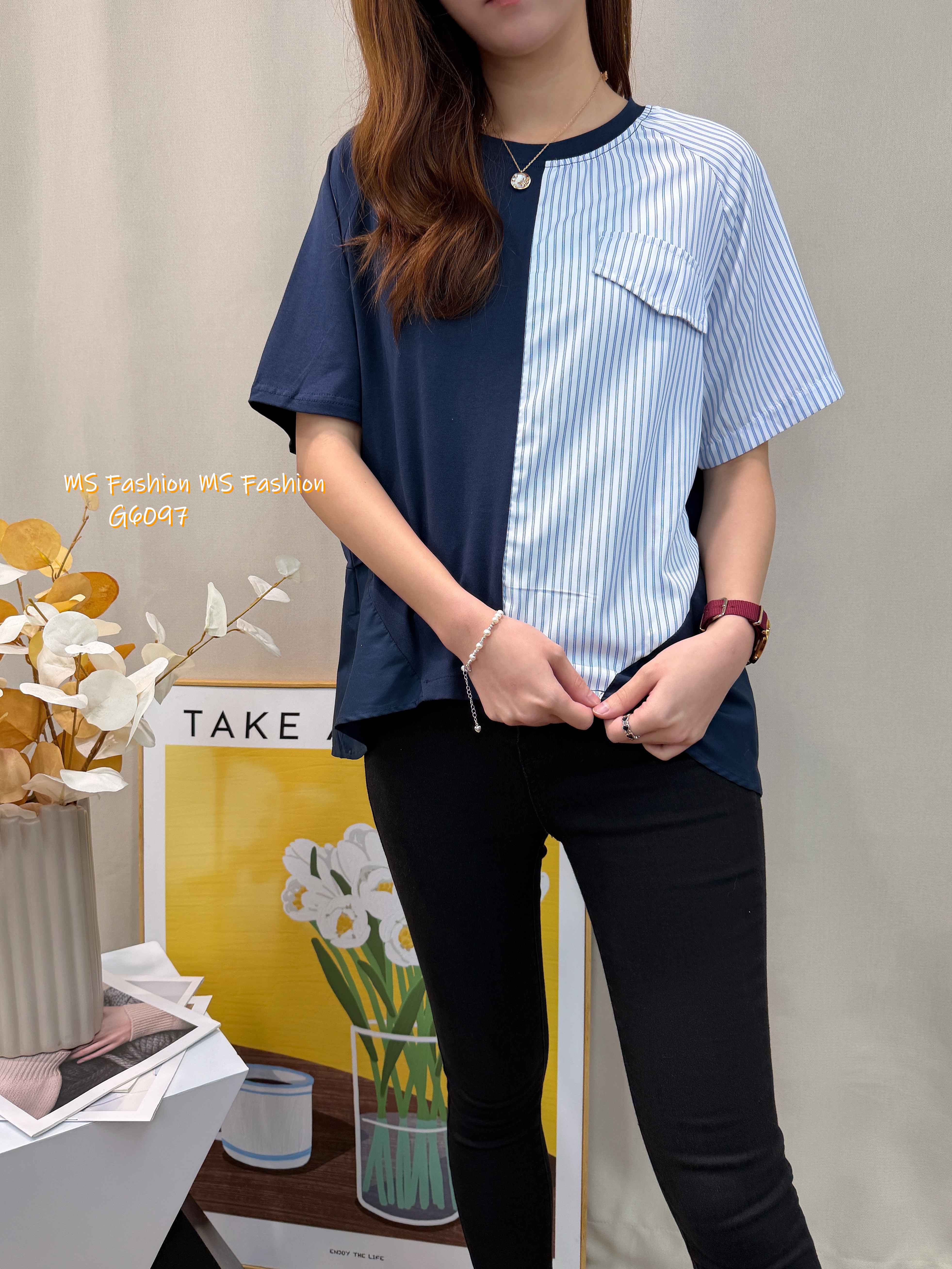 G6097 韓國🇰🇷條子拼布top