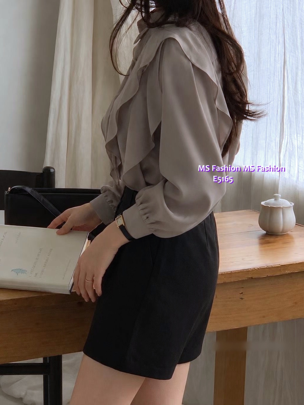 E5165 靚料假兩件ruffle top