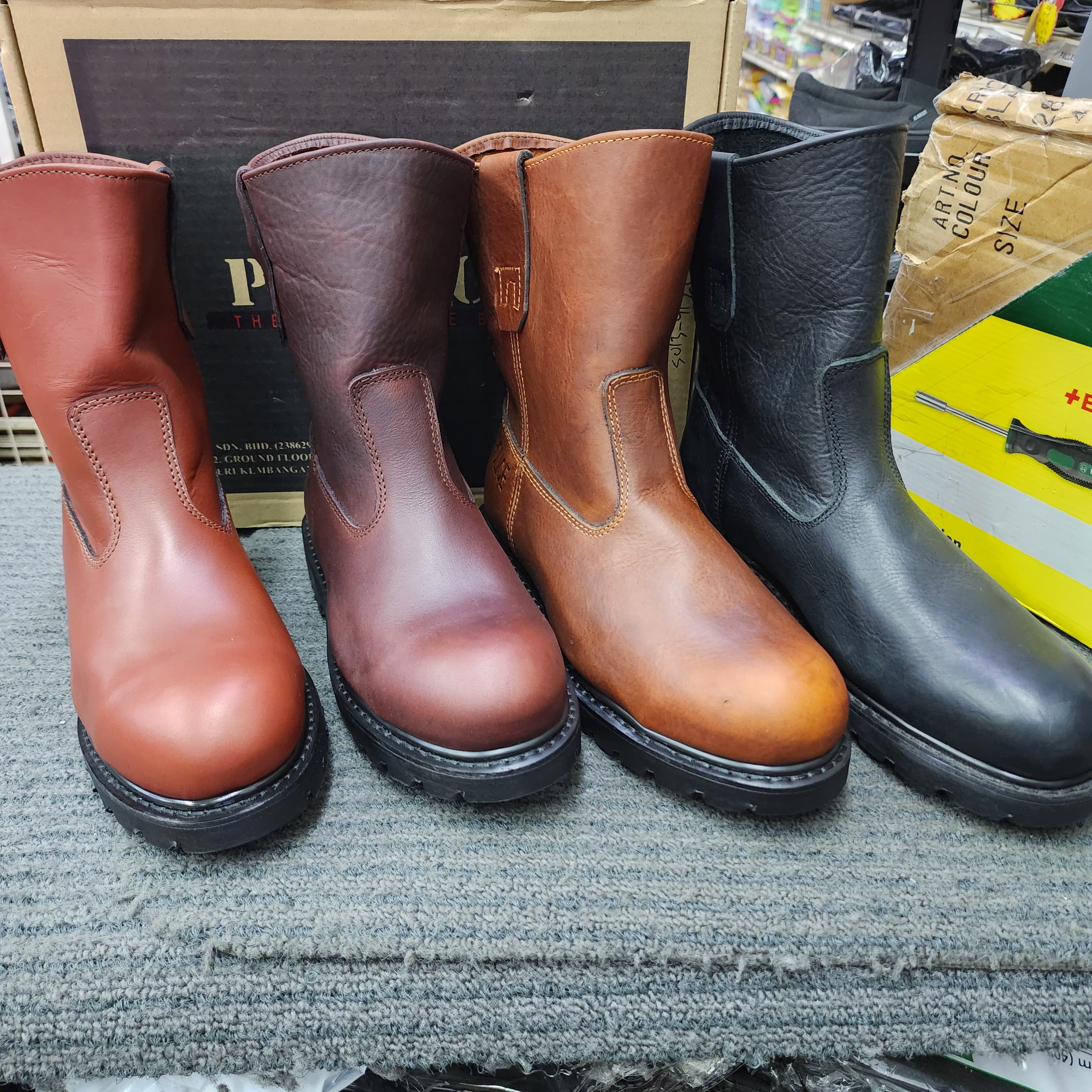 POLICE SAFETY SHOES 9123 HIGH CUT FULL LEATHER MAROON DARK MAROON BROWN BLACK GOODYEAR WELT SIRIM DOSH Kasut Keselamatan