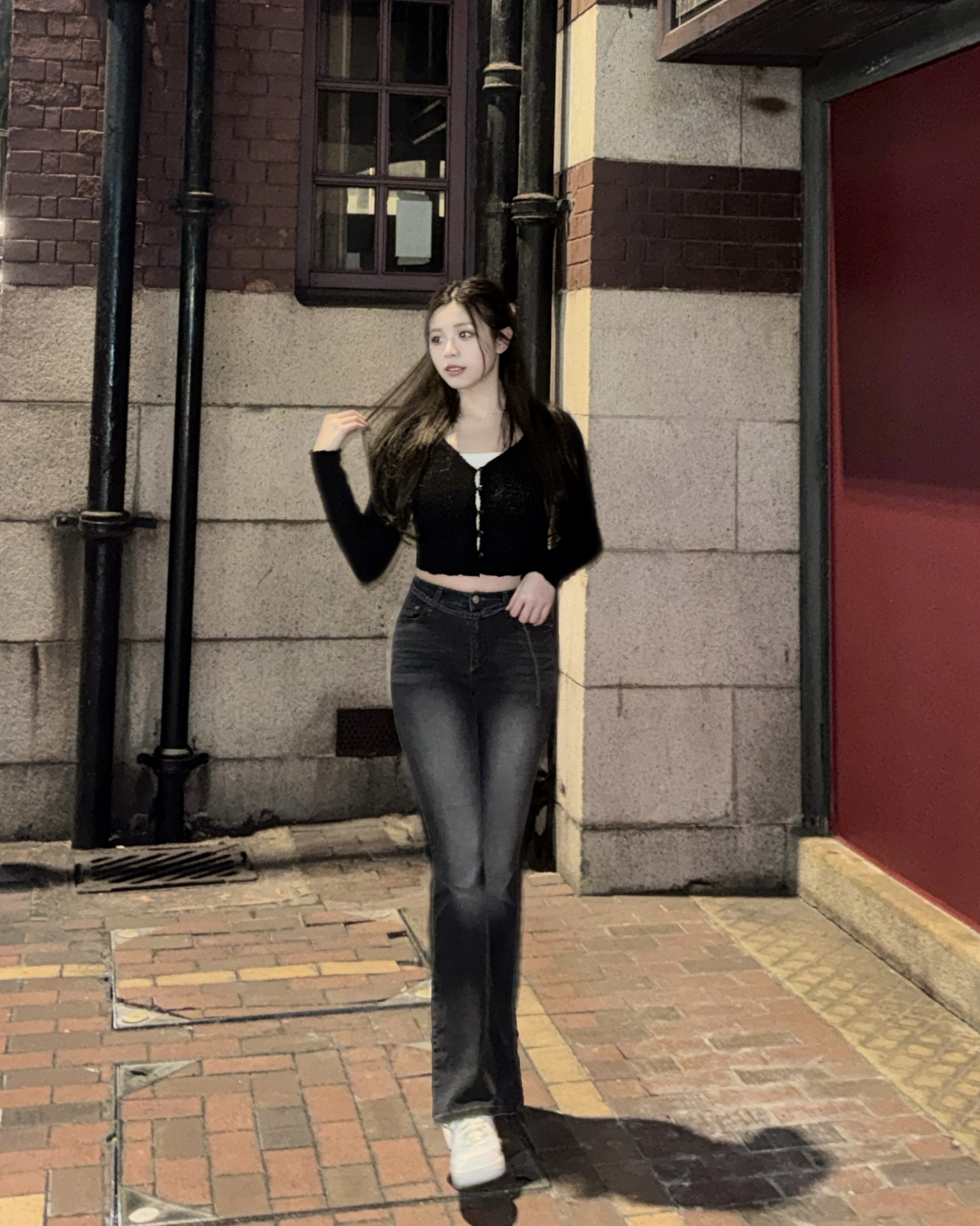 【 新品追加💿 | -5kg顯瘦度🩶超加分洗水雲染～連BELT點綴！高腰提臀喇叭褲୨⚑゛】 Ash Black High-waisted Boots Cut Pants