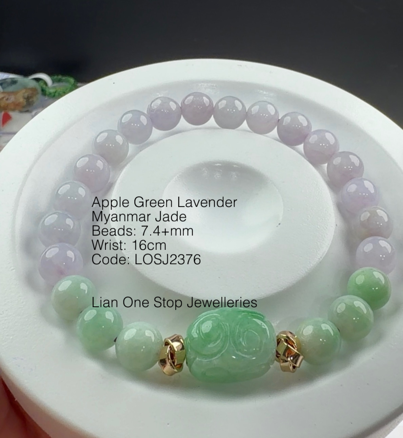Code: LOSJ2376 Apple Green Lavender Myanmar Jade 7.4+mm 