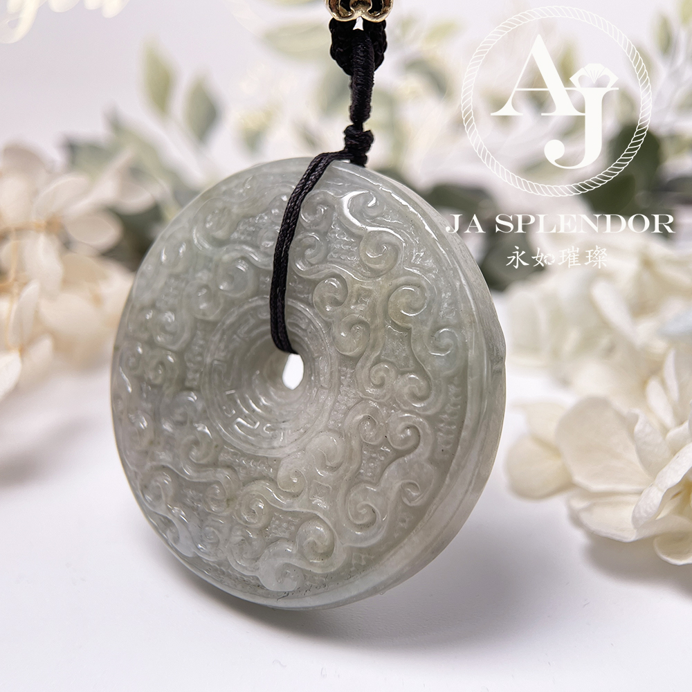 JN-3113 天然翡翠A玉 特大復古回紋雕刻平安扣