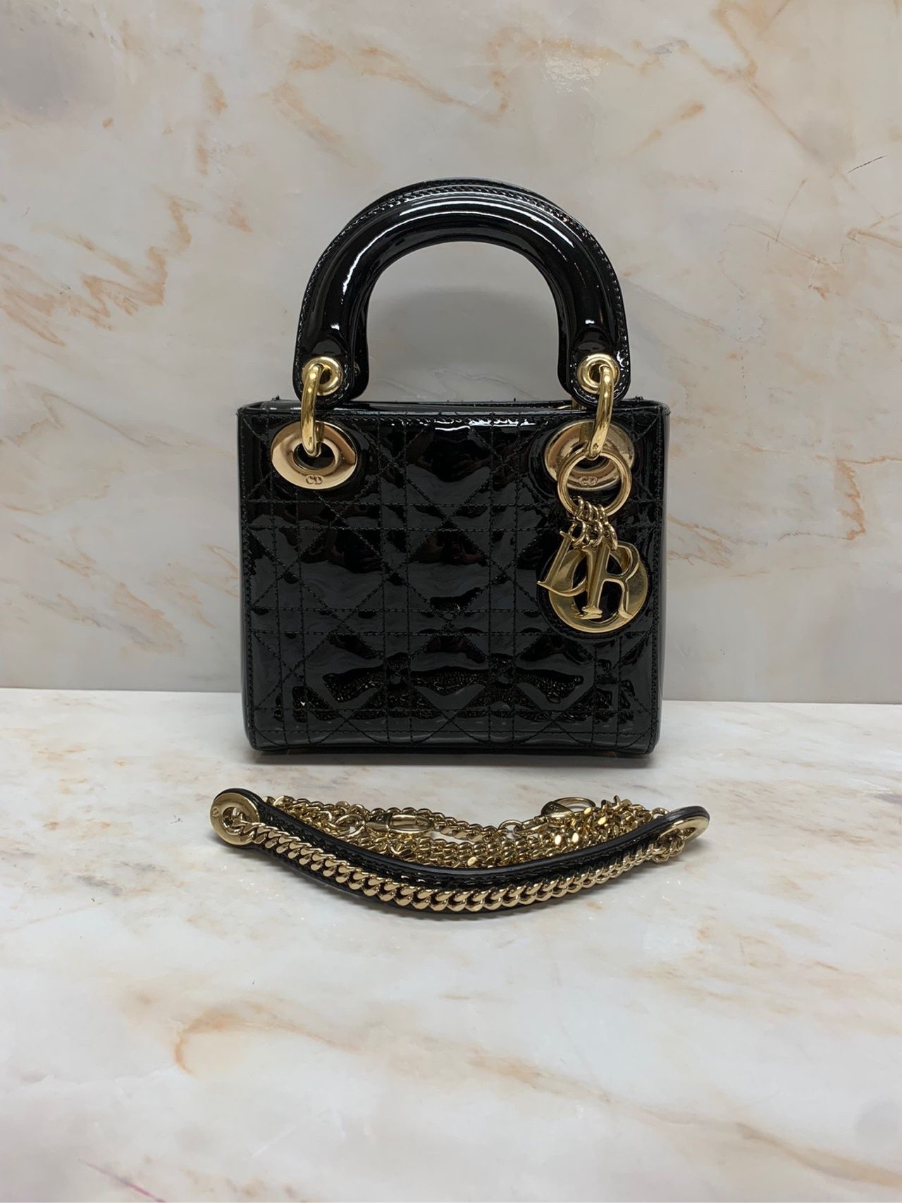 Pre-owned Dior Lady Dior Black Patent