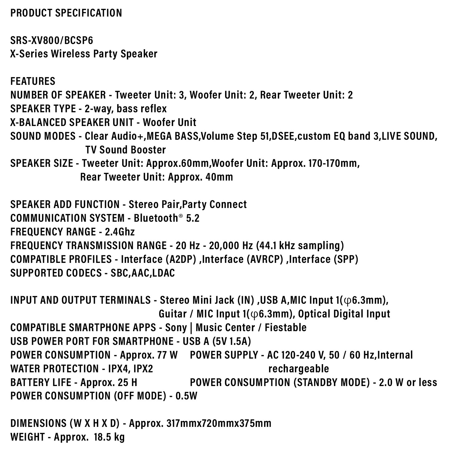 Sony X-Series Portable Party Speaker (SRS-XV800)