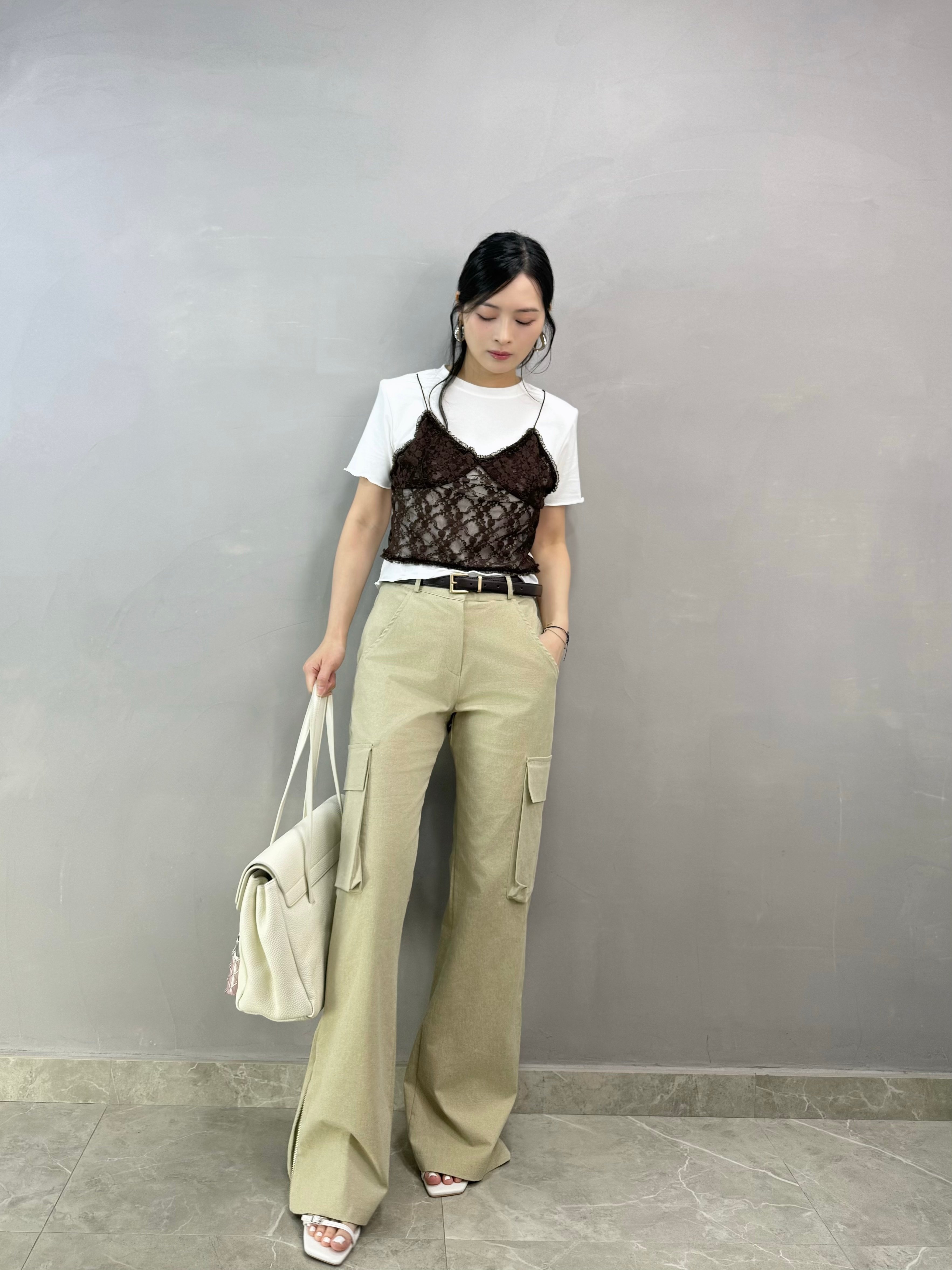 C13 假兩件Lace棉Tee