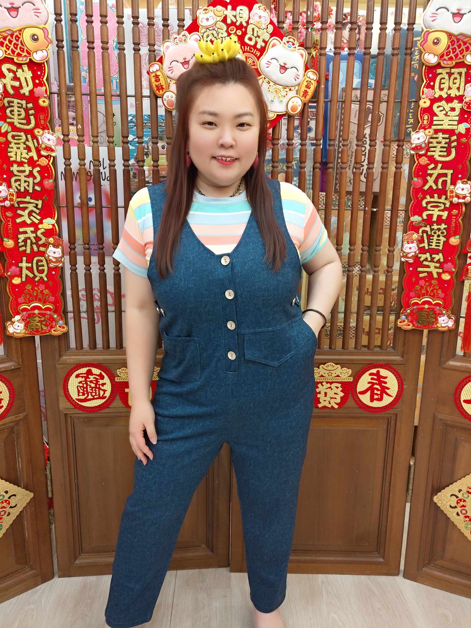 NBD04 K9175 V领无袖仿牛仔连体长裤