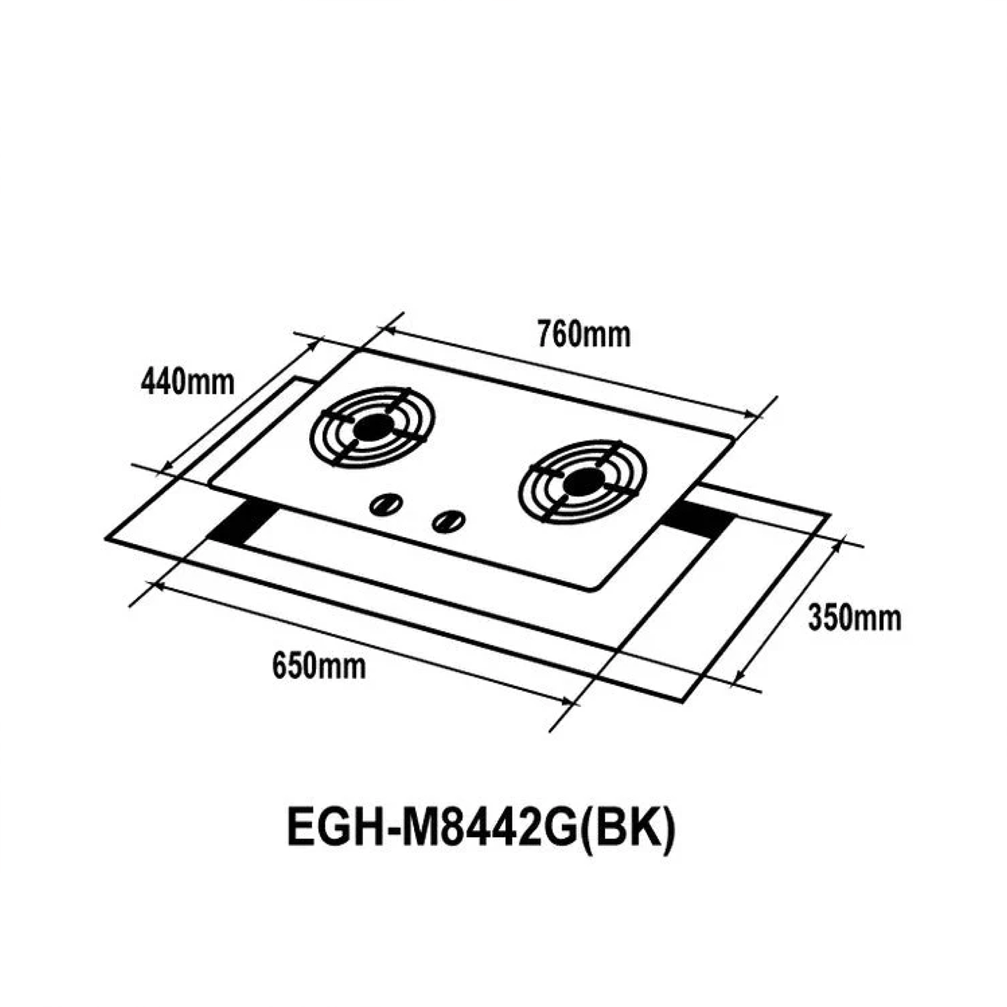 Elba 4.5Kw 2 Burners High Quality Tempered Glass Gas Hob EGH-M8442G(BK)