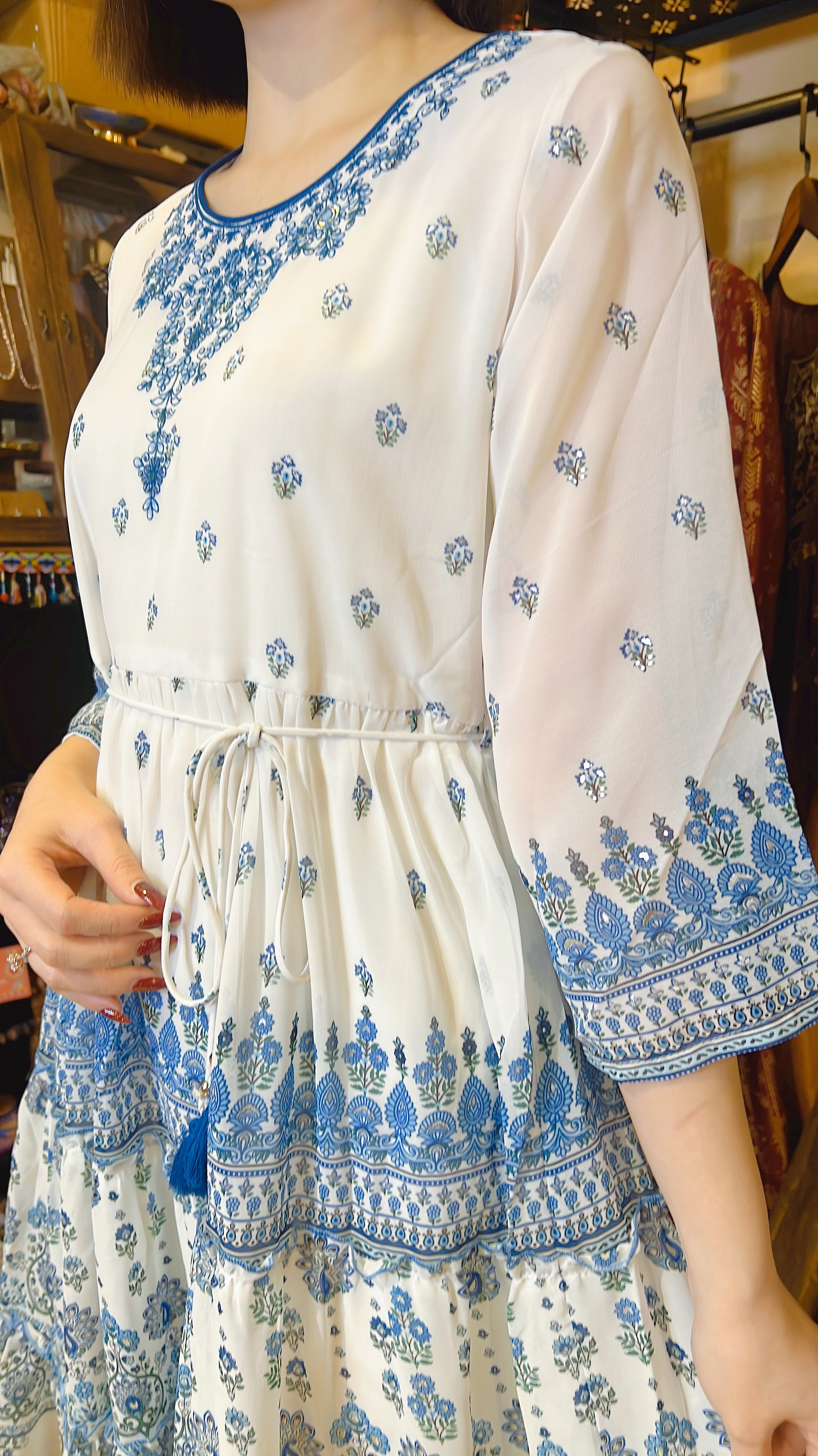 White x Blue White Chiffon Short OP 37" #1005