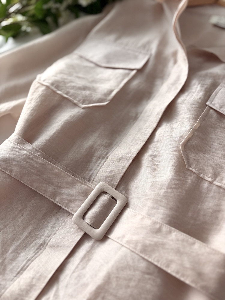 Feminine Belted Pocket Blouse (Brown)