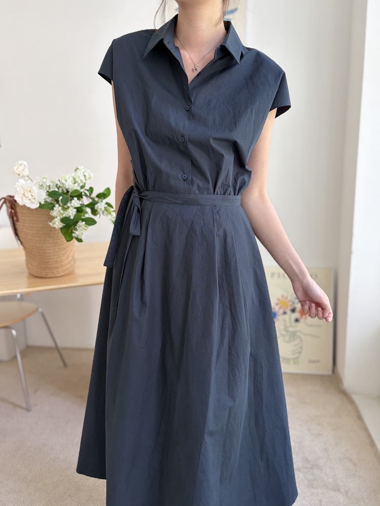 Elasticated Waist Shirt Dress (Navy)