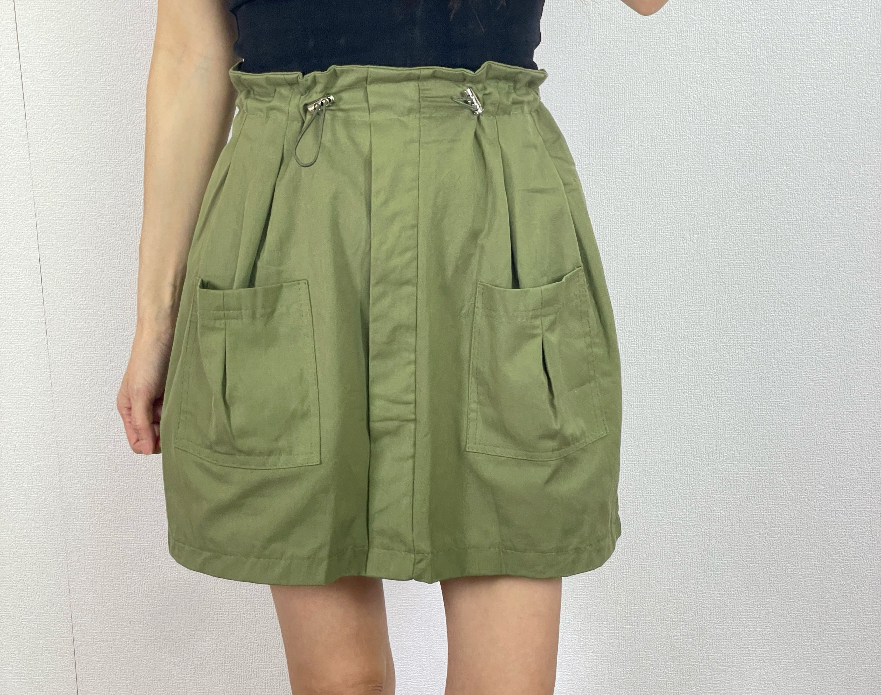 K5553 雙袋束繩腰半截短裙