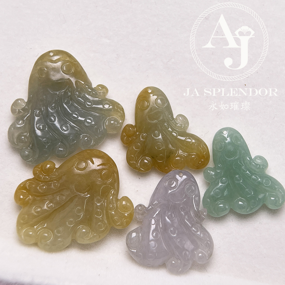 JN-3378 天然翡翠A玉-黃翡八方來財八爪魚/章魚吊墜
