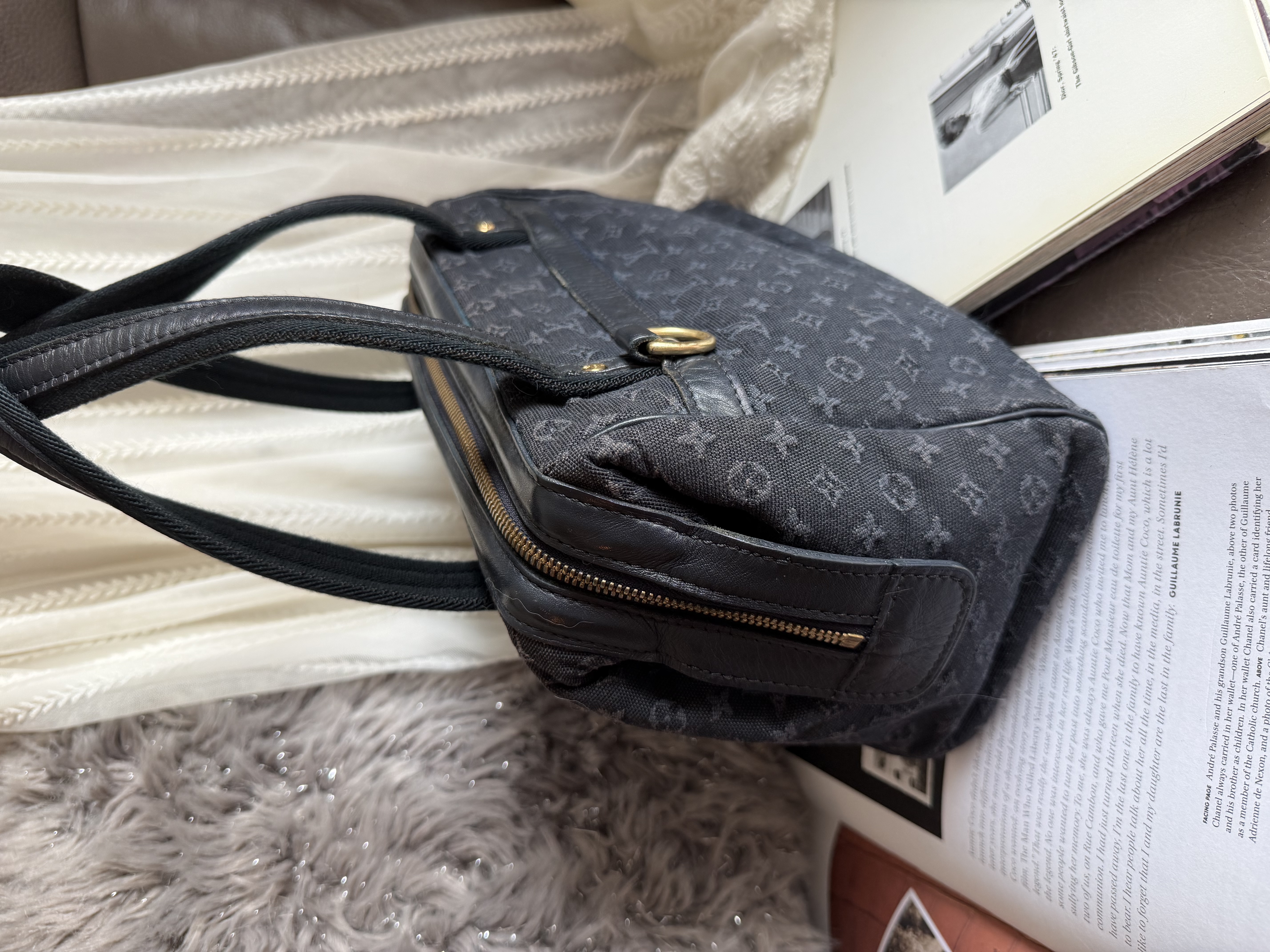 Vintage louis vuitton navy denim Monogram Mini Lin Josephine PM 