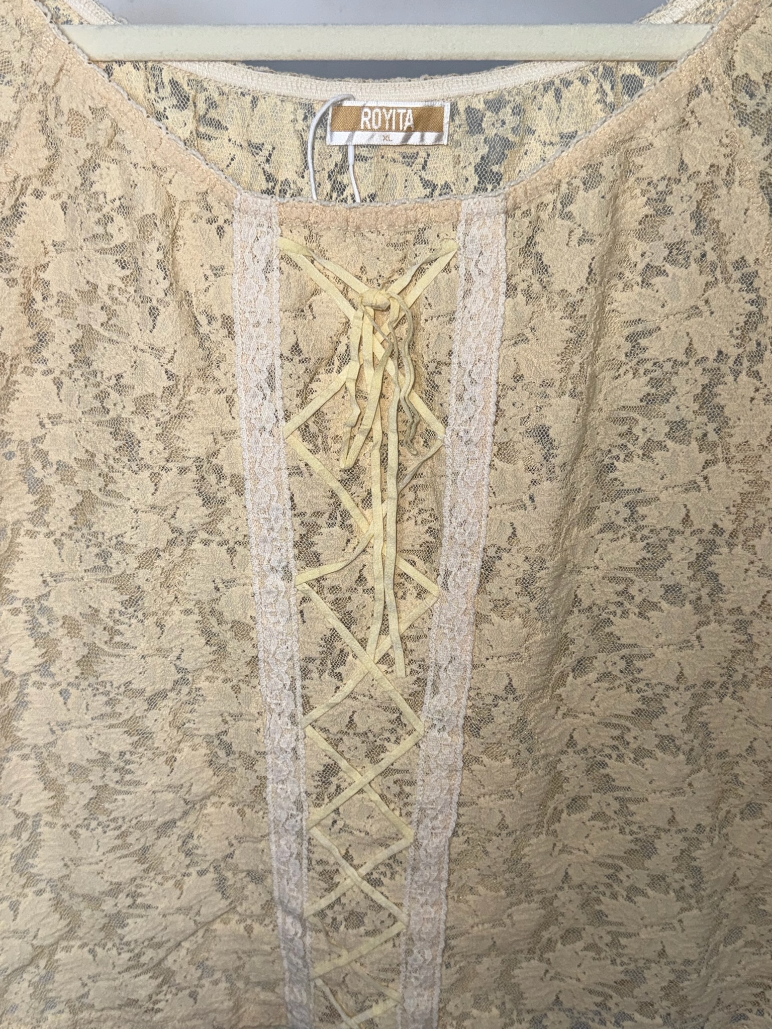 Vintage Cream Floral Lace Lace-Up Top