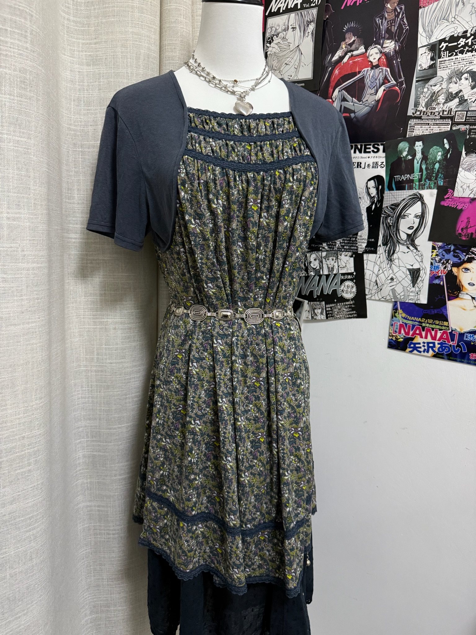 Prairie Floral Dress with Short Sleeve Cardigan