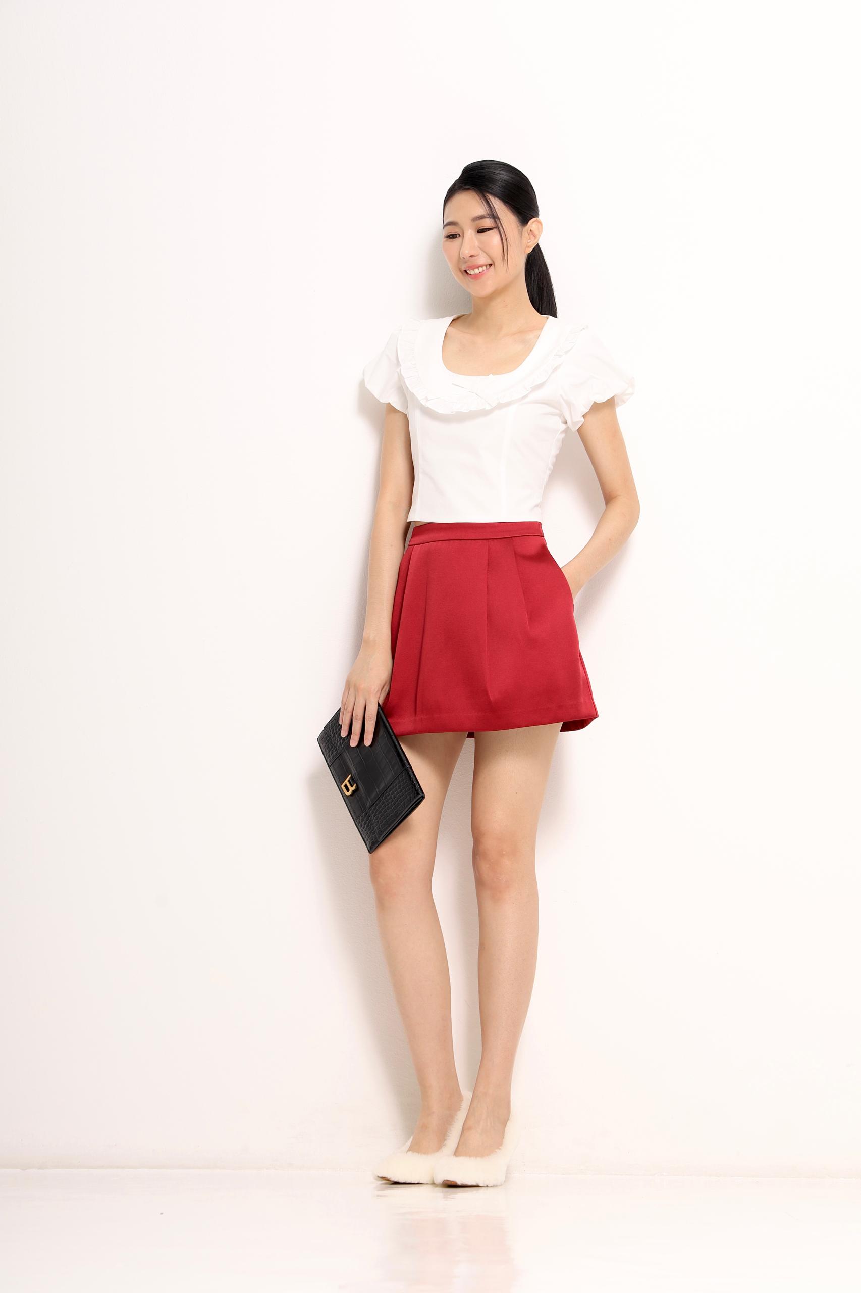 CB2753 Ruffle Collar Puff Sleeve Top