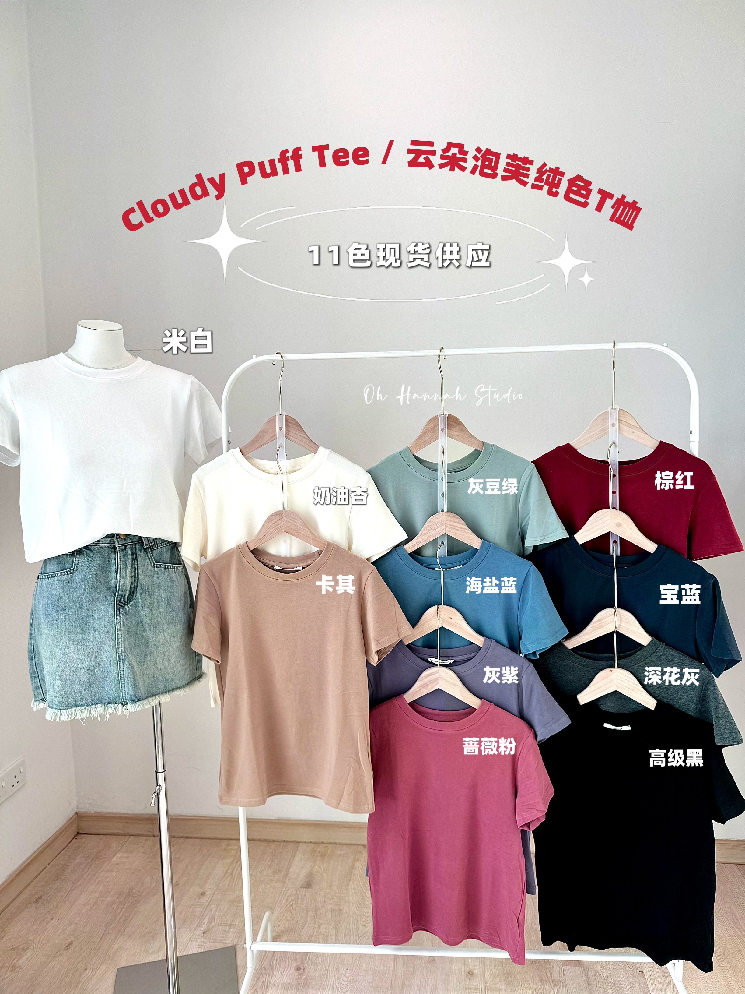 Cloudy Puff Round Neck Tee 云朵泡泡纯色圆领磨毛Tee (11 Colours)