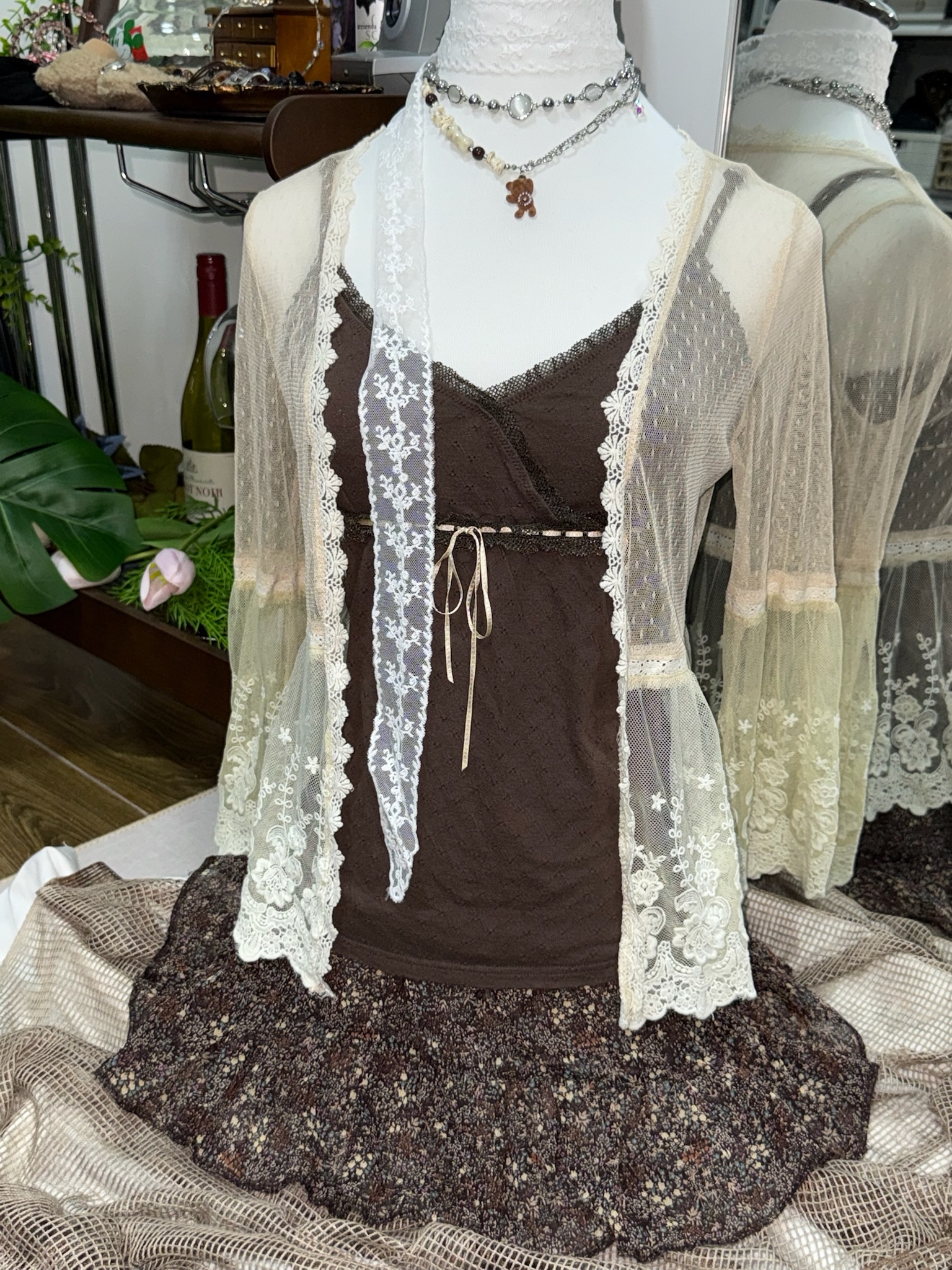 Brown Lace 2p Top Set