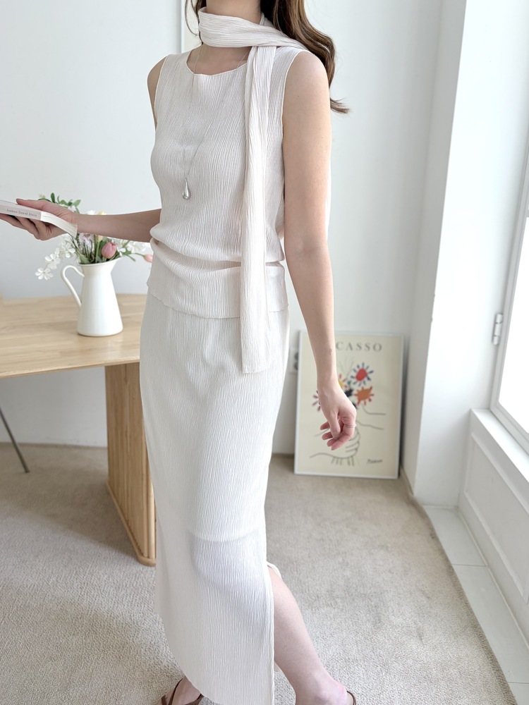 Summer Pleated Scarf Set (Ivory)