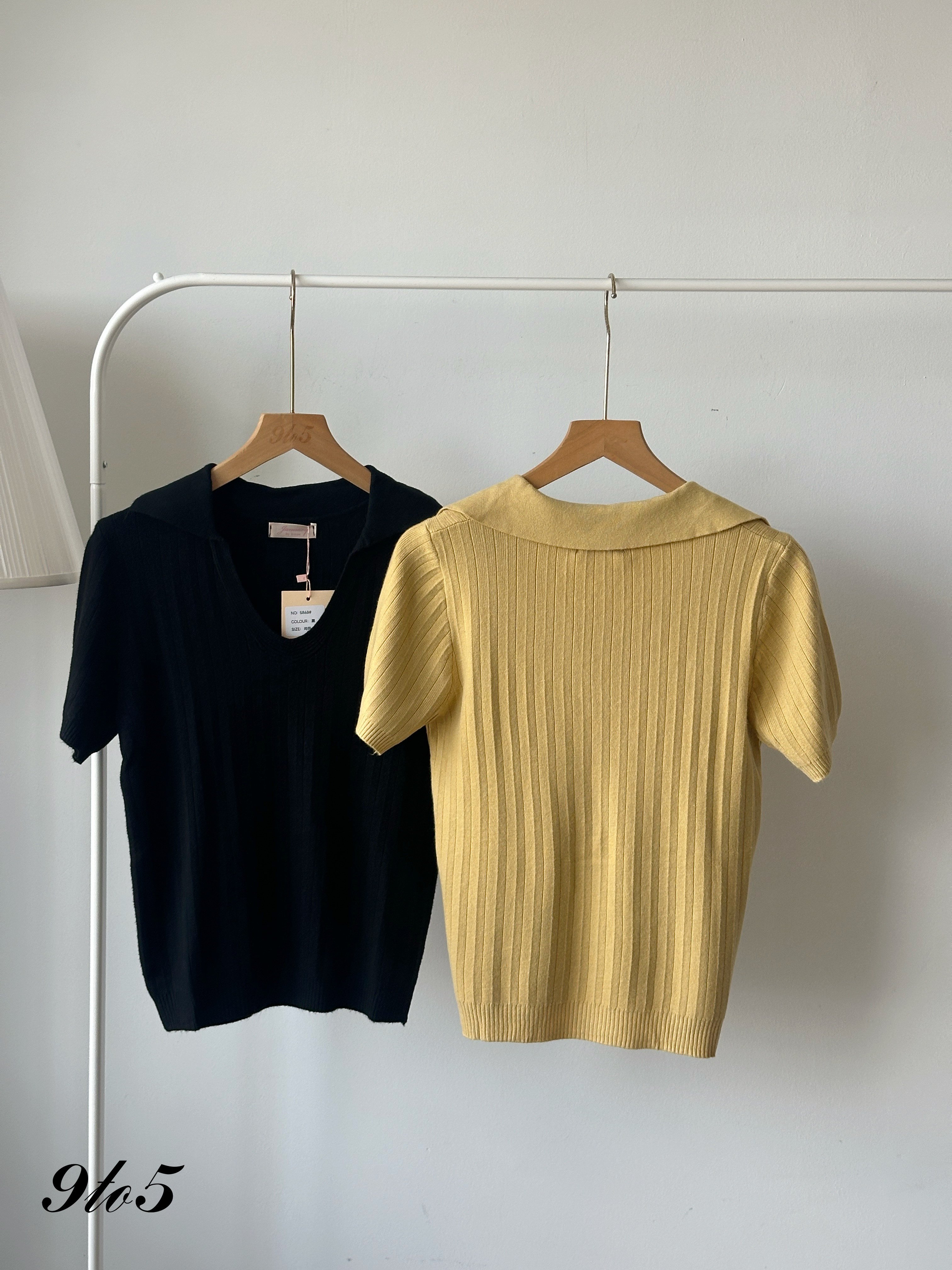 T4171 V Neck Knit Polo Tee - 5 Colors 