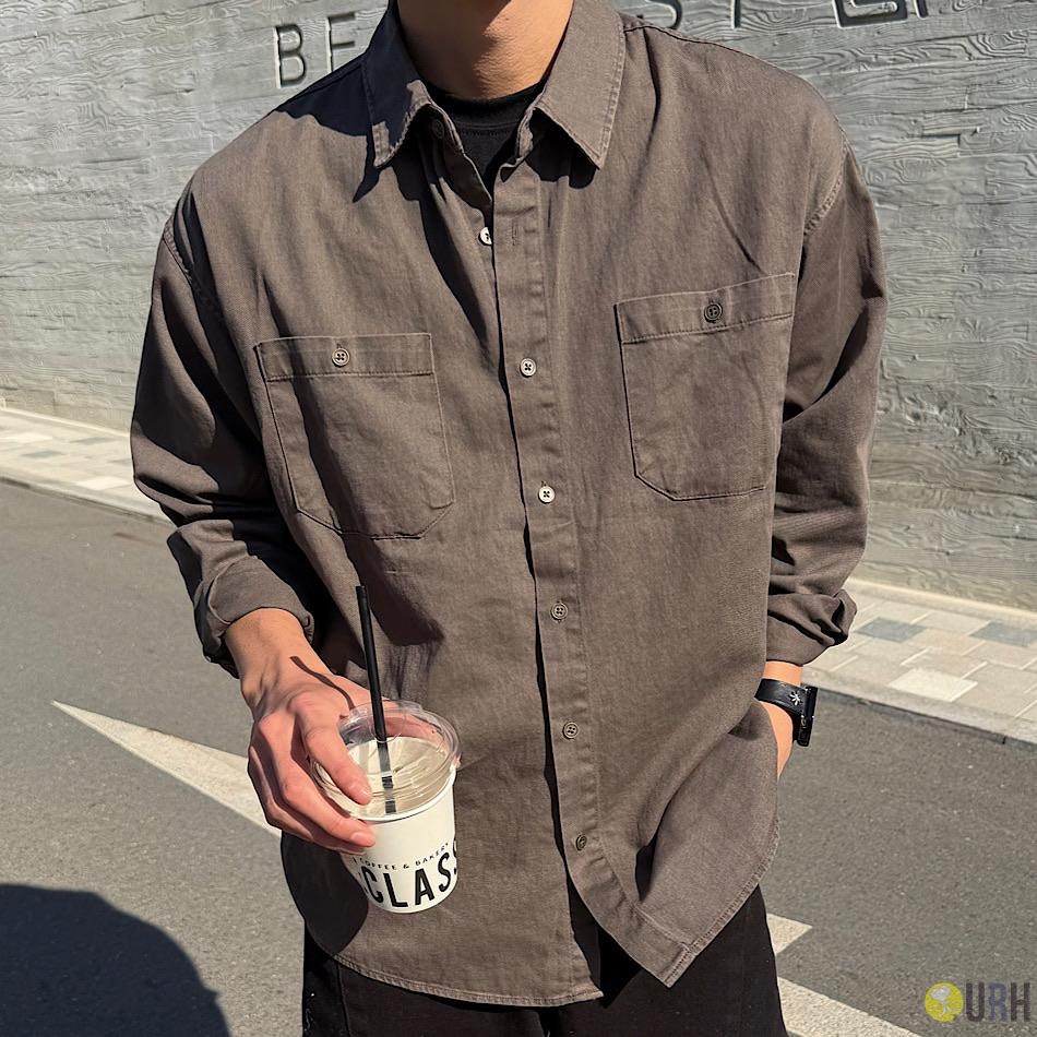 【100%保證韓國直送】雙口袋水洗棉質休閒長袖恤衫 👕 [3 color] RF118541