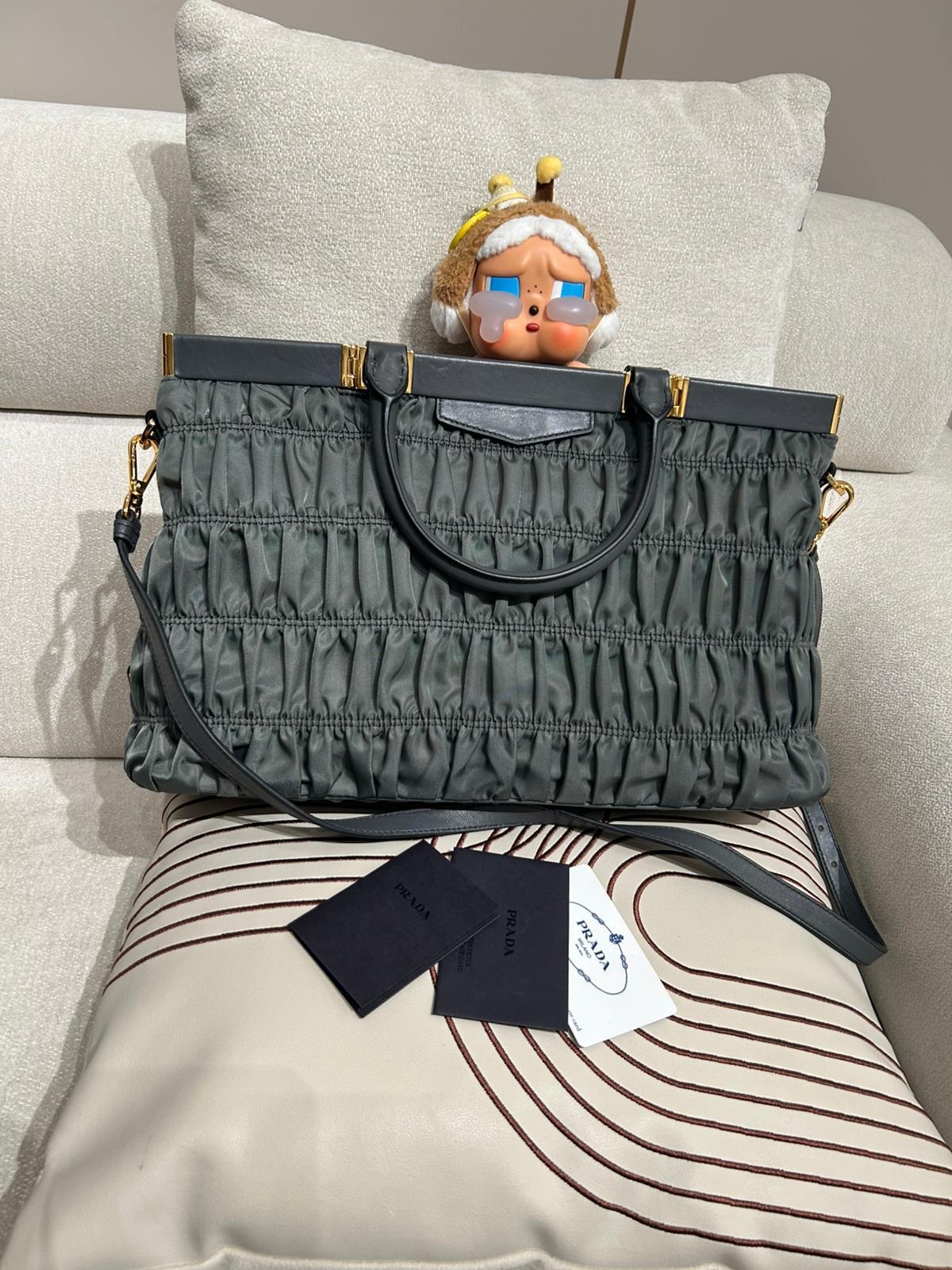 Prada Nylon 2way bag Grey 100%Authentic, 98%New ✅Dust bag