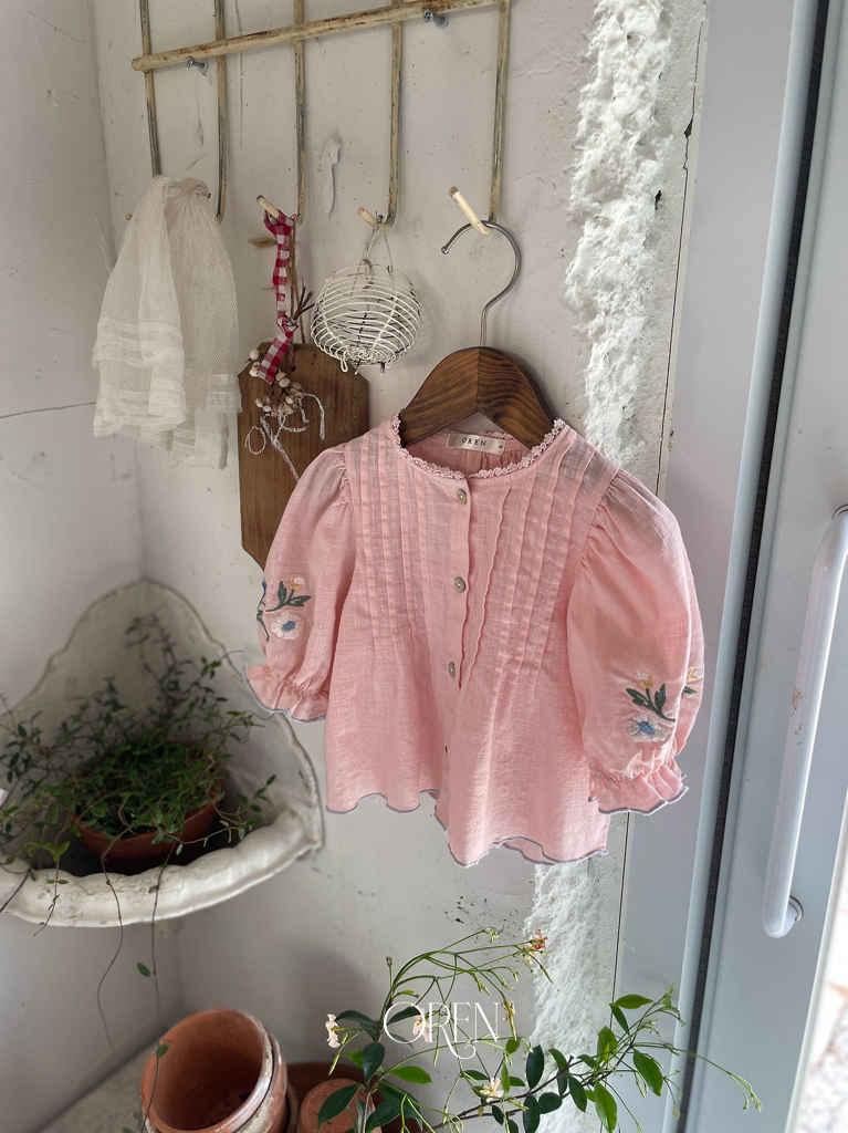 ☀️預訂 韓國直送☀️🇰🇷Oren Melia兩色花卉刺繡中袖襯衫