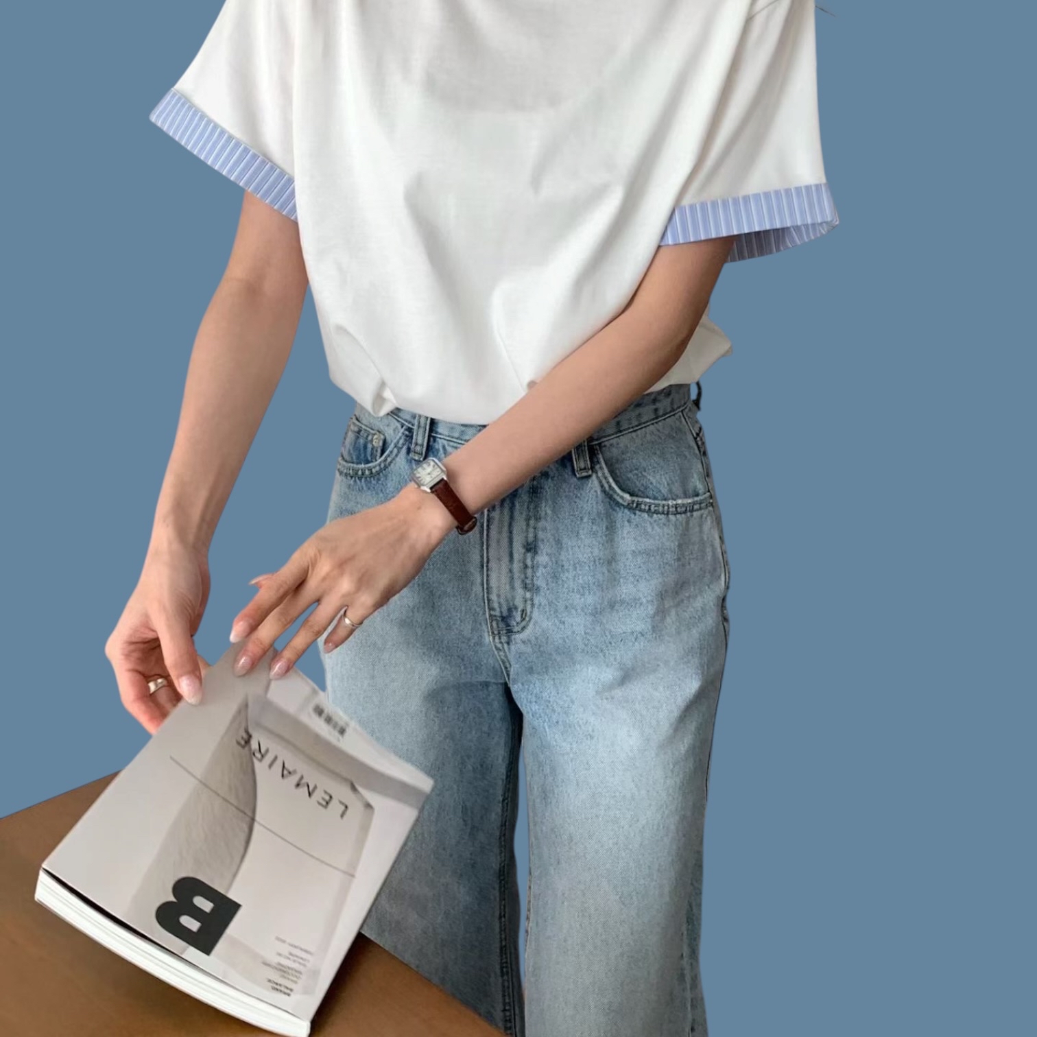 221095手袖間條恤Tee