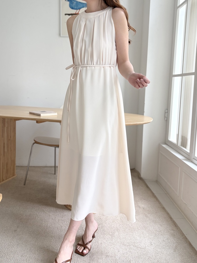 Pleated Halter Maxi Dress (Ivory)