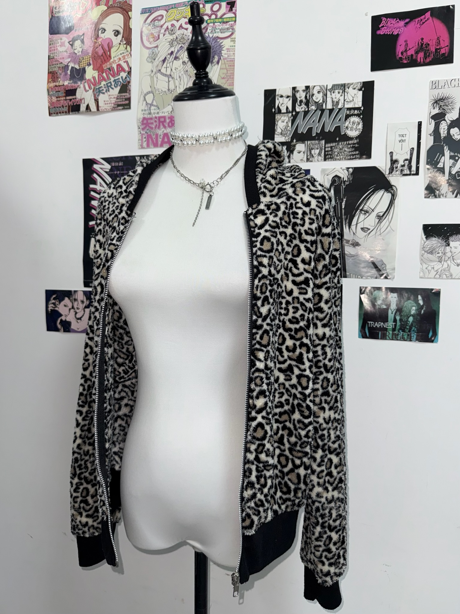 Leopard Print Zip-Up Hoodie with Black Trim