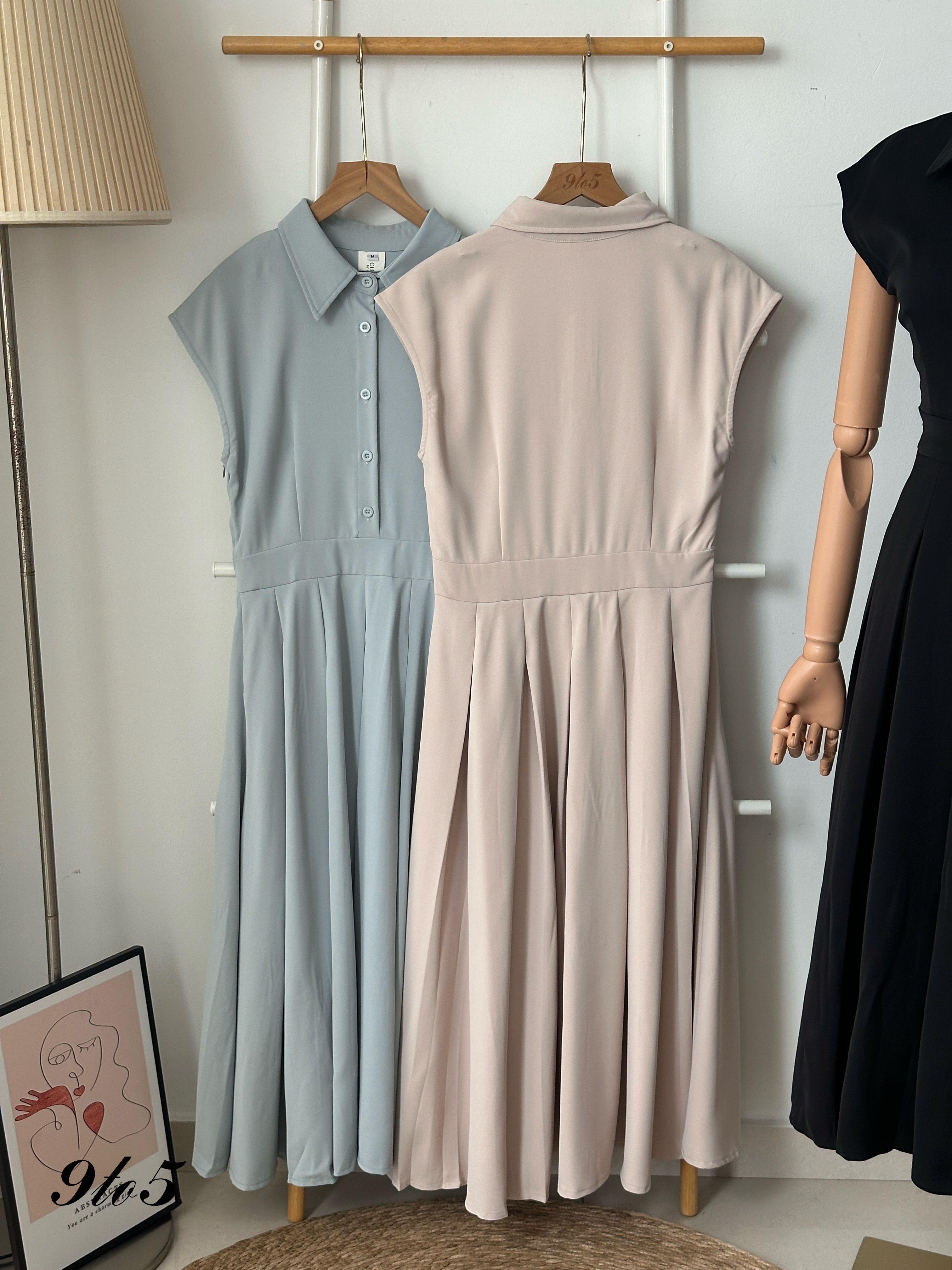 D2337 Cape Sleeve Pleated Dress - 3 Colors