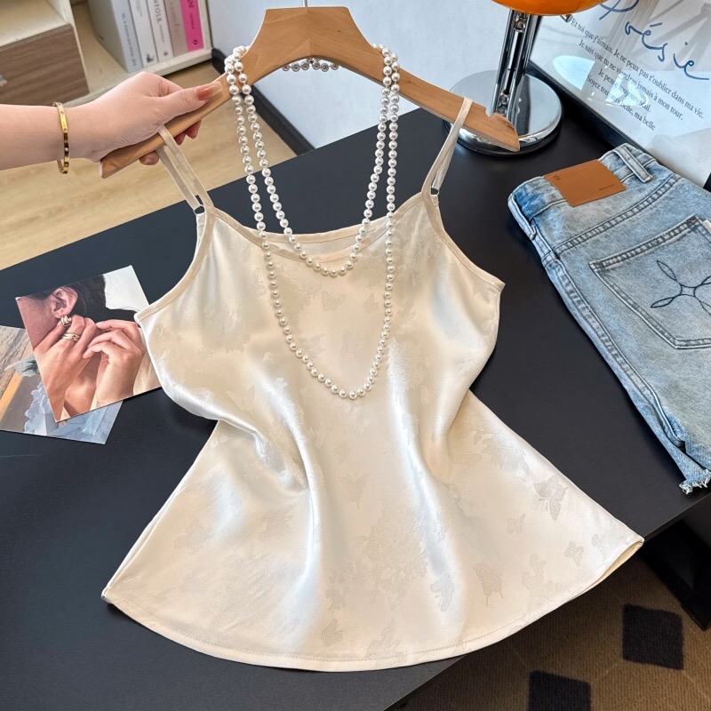 B69(0197吊带) 新中式小清新蝴蝶提花杏内搭 