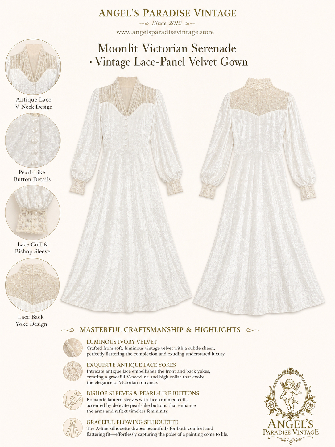 月光下的維多利亞 ∙ 維多利亞復古蕾絲拼接絲絨禮服 Moonlit Victorian Serenade ∙ Vintage Lace-Panel Velvet Gown
