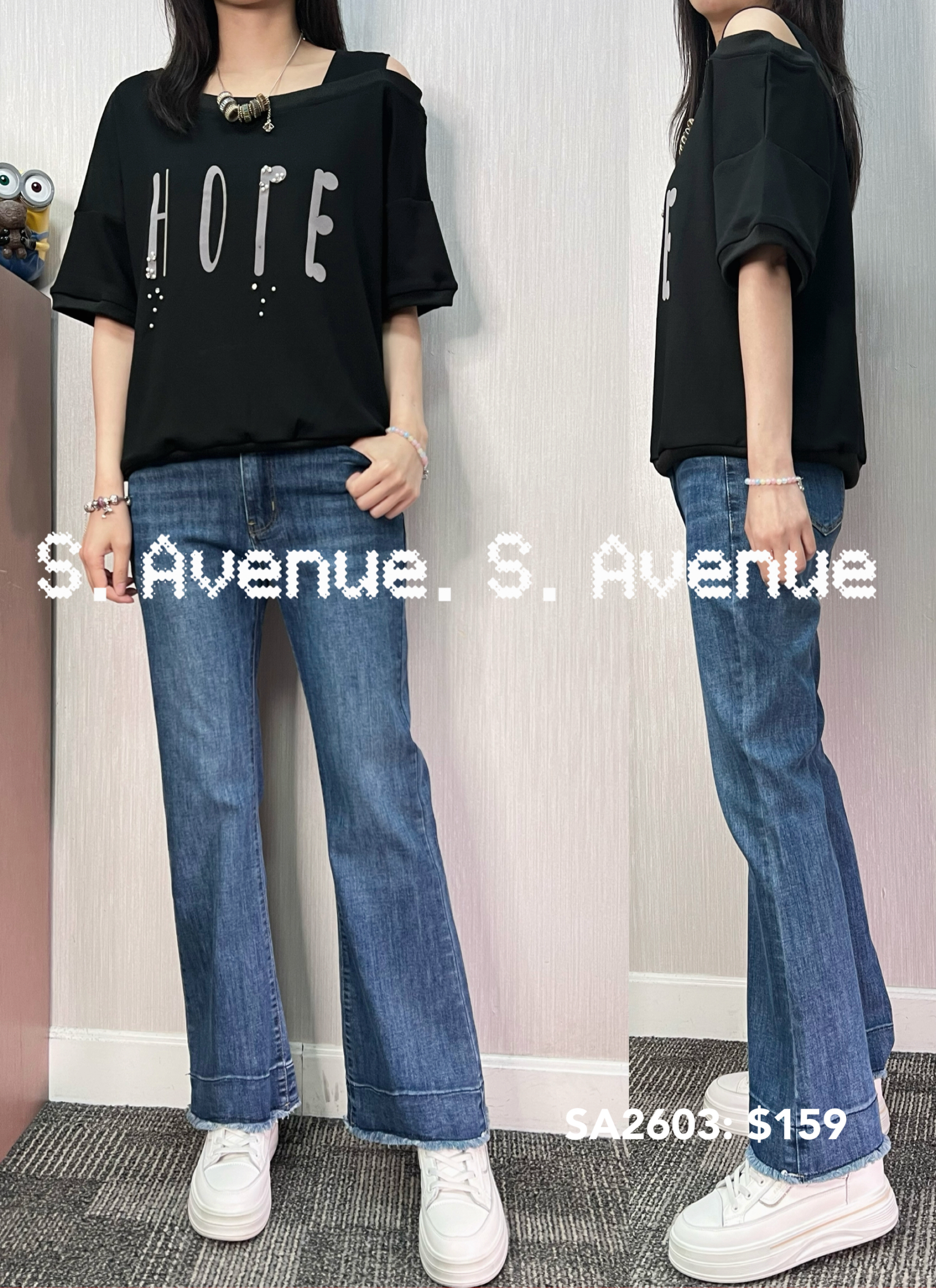 SA2603: 短袖側露膊英文字tee