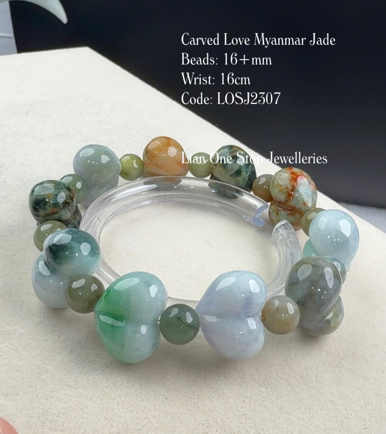 Code: LOSJ2307 Carved Love Myanmar Jade 