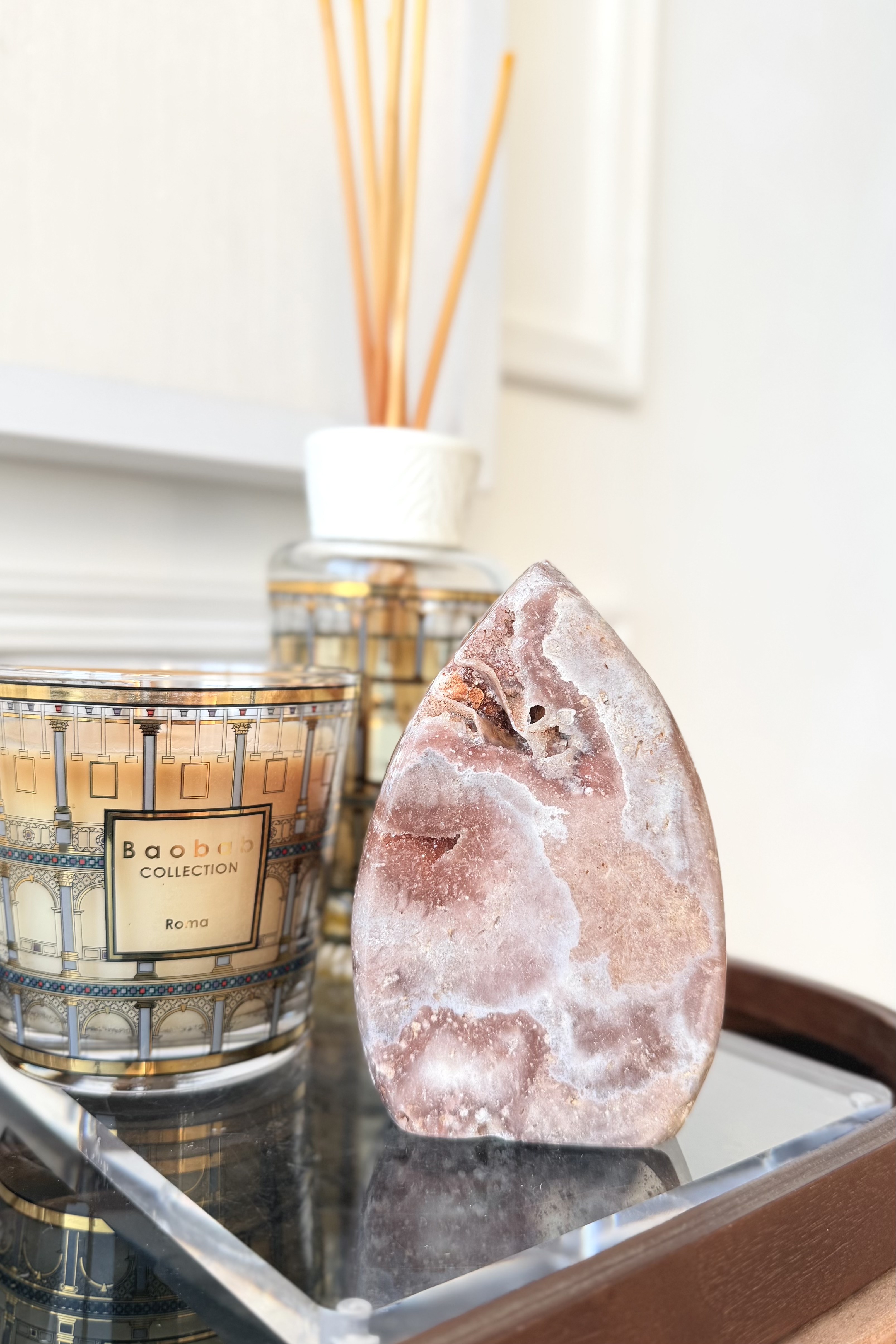 ༒ 11.7cm粉紅紫水晶 晶牙火焰形原石柱擺件༒ PA.7075CA8G5TS-RA28*5NM