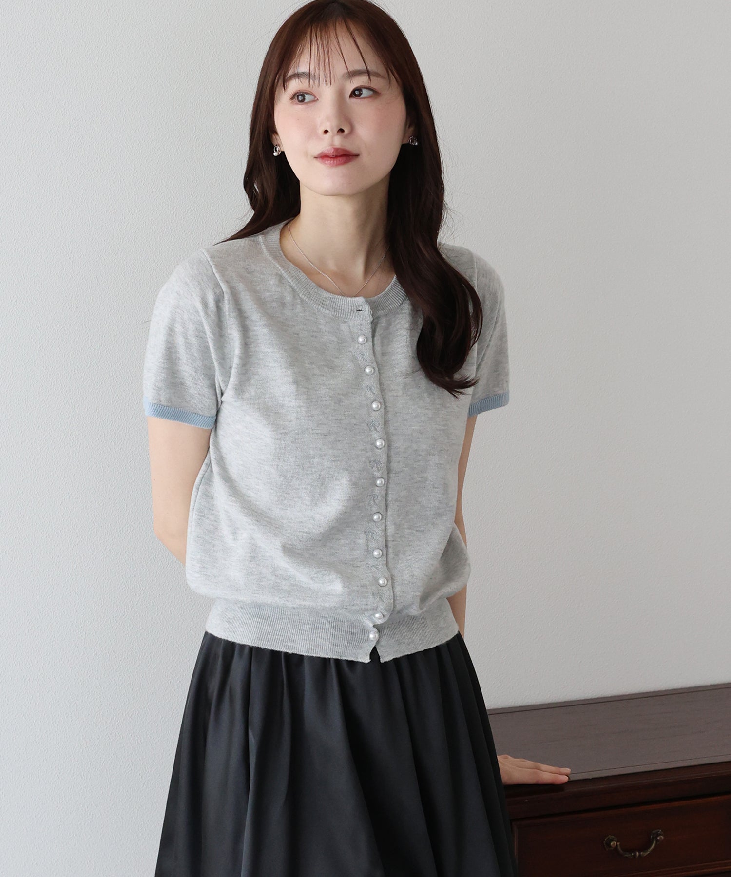 <JP> 蝴蝶結刺繡珍珠鈕 cardigan * 3色入 <預購>