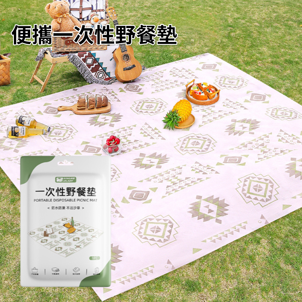 一次性野餐墊 戶外防潮墊 沙灘墊子 草坪 野營地墊 200*200cm送4枚地釘 [平行進口]  HK2708