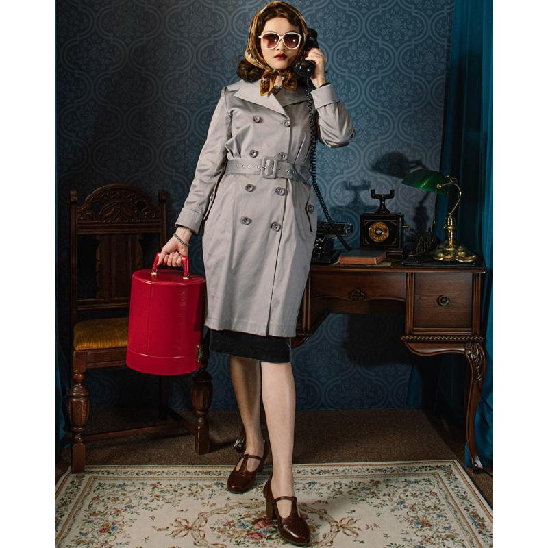 （SOLD OUT）1960s MAD Man Secretary Double-Breasted Dress Coat - Grey(FM085)