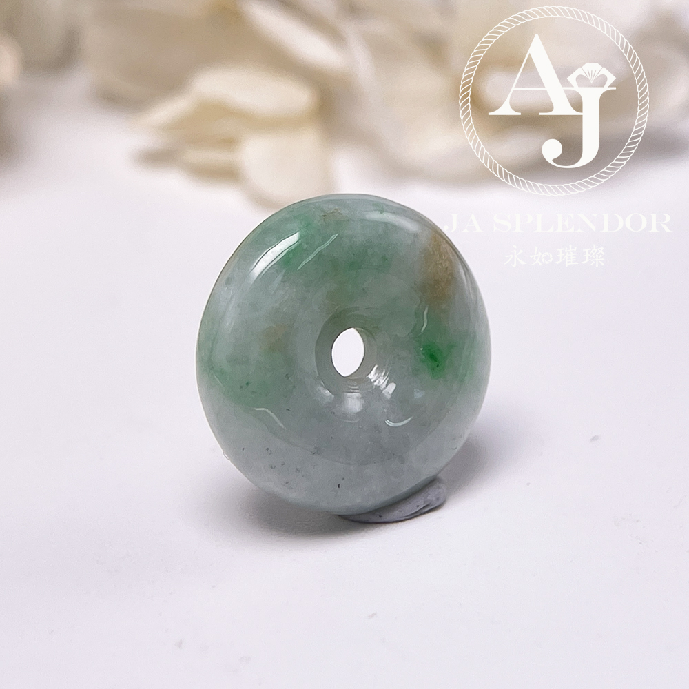 JN-3140 天然翡翠A玉 白底青灑金平安扣