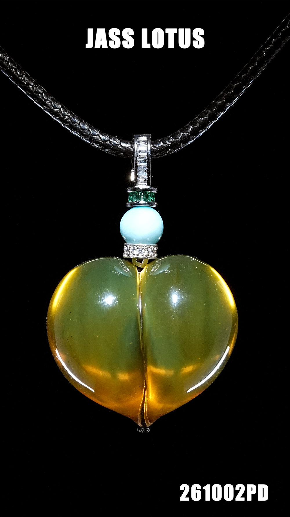 緬甸天然琥珀淨水高藍珀桃心吊墜 