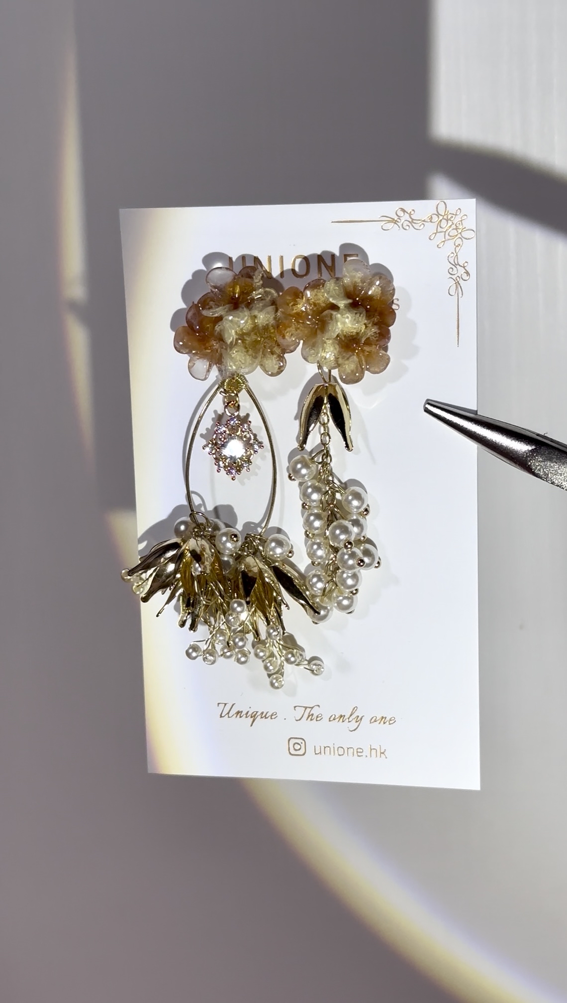 琥珀暈染花珠耳環🍁