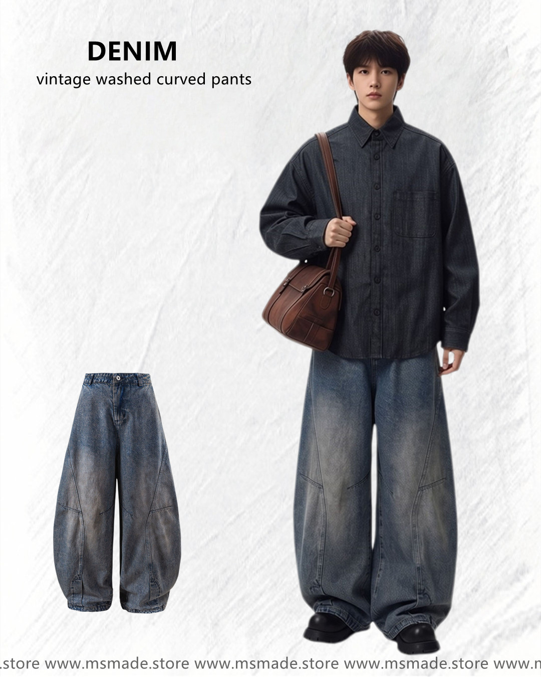 M25258 水洗磨舊彎刀牛仔褲