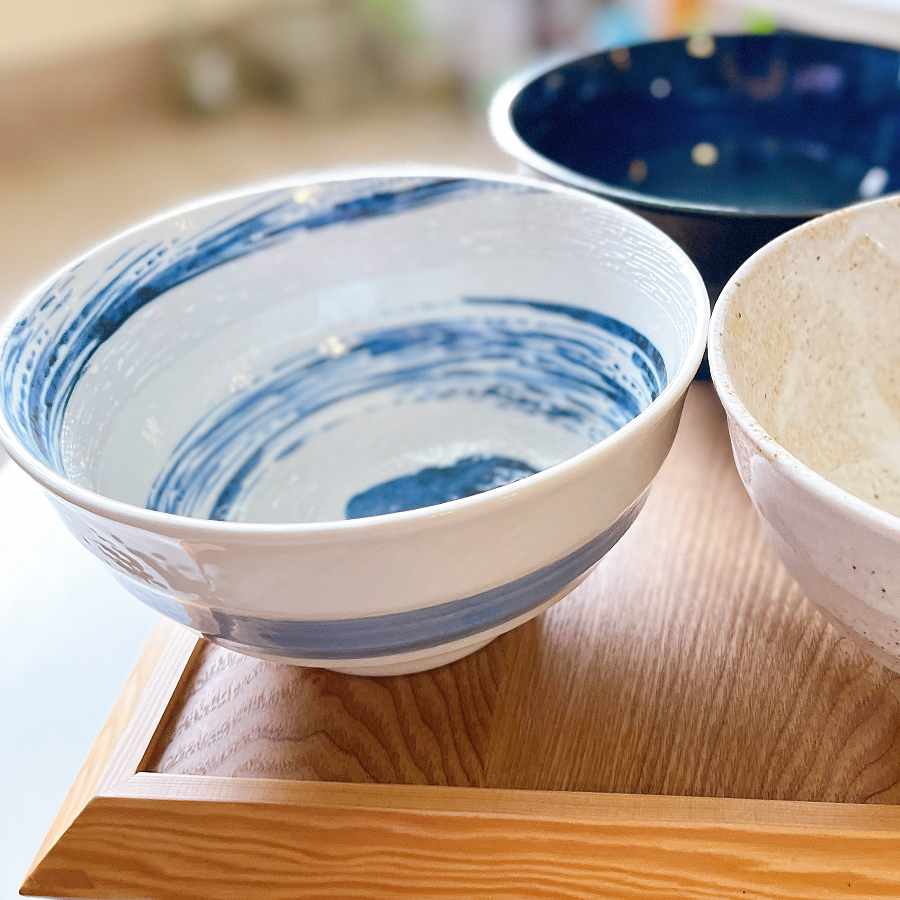 【日本製】美濃燒粉引青流陶瓷大飯碗