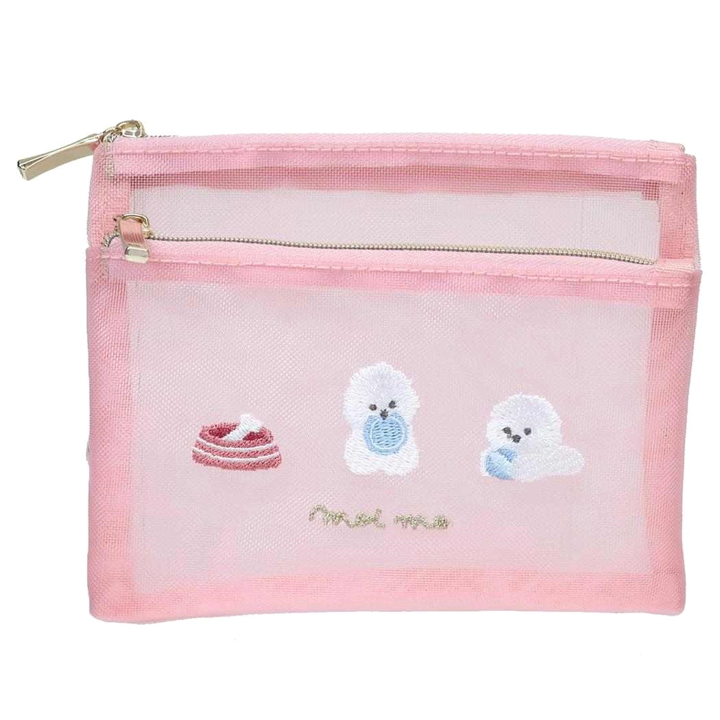 現貨｜日本 Q-LiA 狗狗 刺繡 網袋 化妝袋 收納袋 (09552)