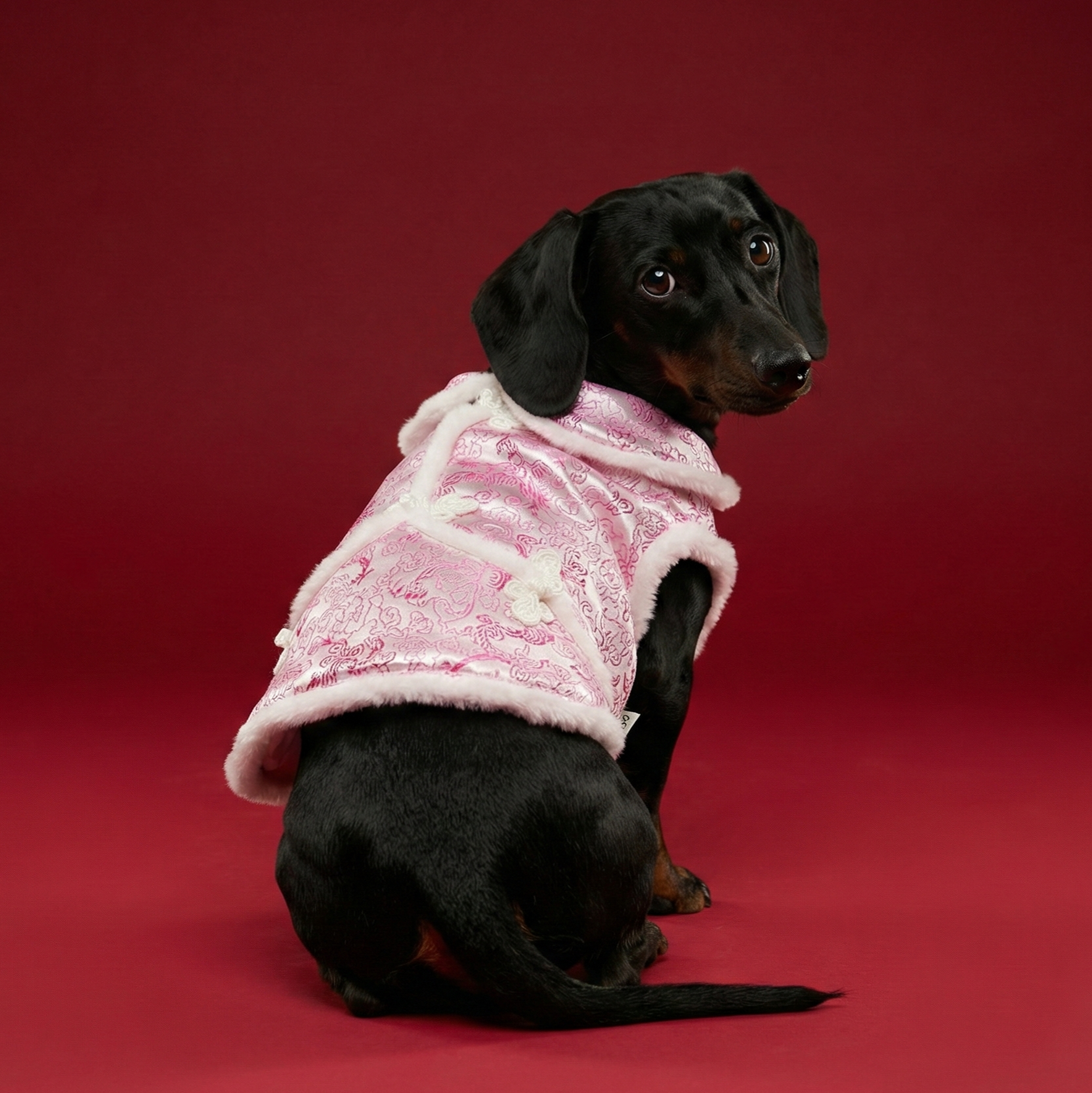 S484PK 白毛邊賀年裙-粉紅色 White fur edge New Year skirt-pink