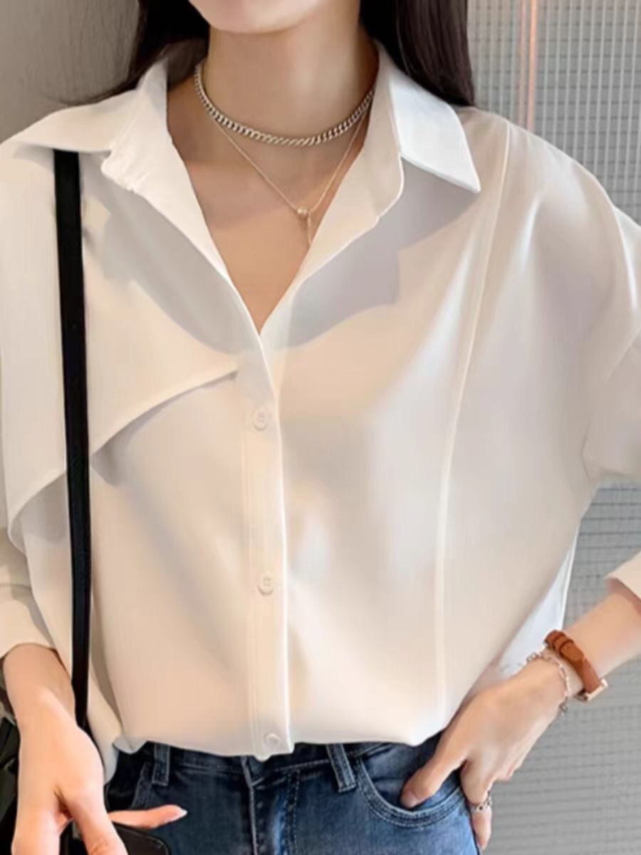 B248(5955) 气质通勤风斜片设计感3色衬衫上衣