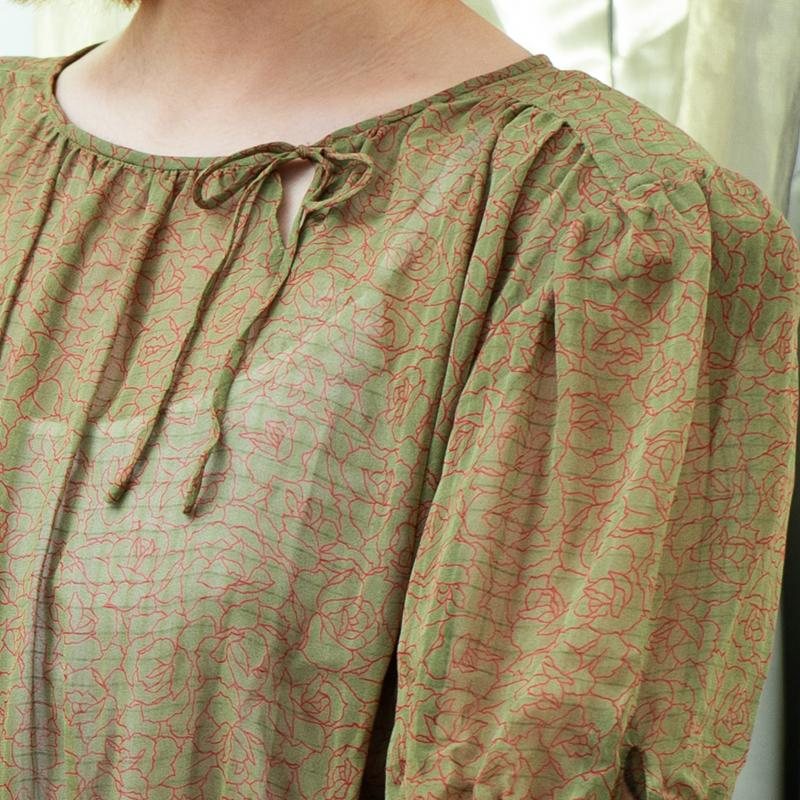 Vintage Japanese Fairy Style Rose Outline Chiffon Dress with Ribbon Details (MT2068)