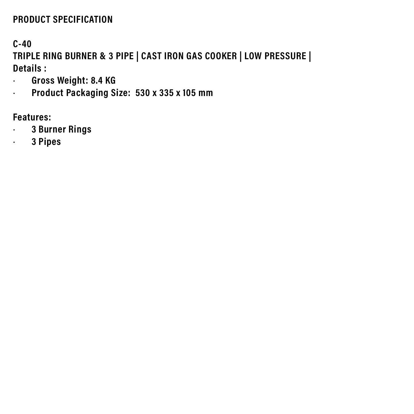 Milux Low Pressure Cast Iron Gas Cooker (C-30)