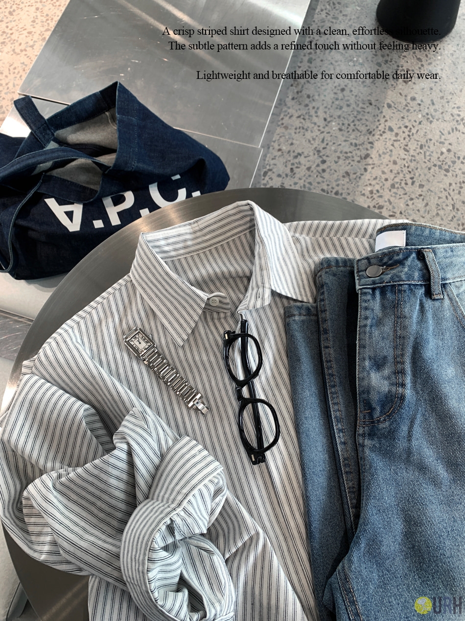 【100%保證韓國直送】韓國品牌原創系列 經典城市細條紋寬鬆棉質襯衫 👕 [1 color] RL114823